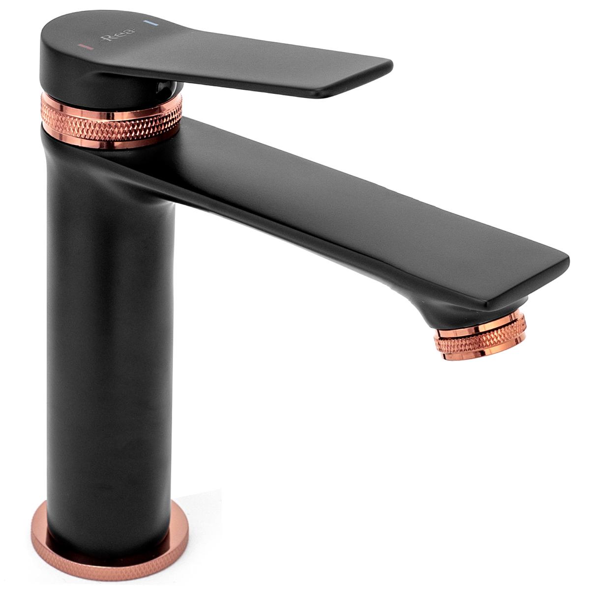 Fürdőszobai csaptelep Rea Viral Low Black Rose Gold
